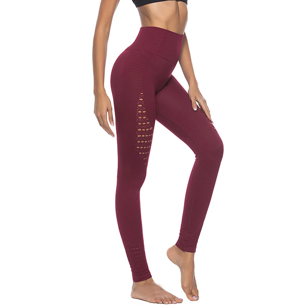Женские сексуальные штаны для йоги с высокой талией йогурты штаны для бега полые эластичные брюки для тренировки быстросохнущая спортивная одежда - Цвет: Красный