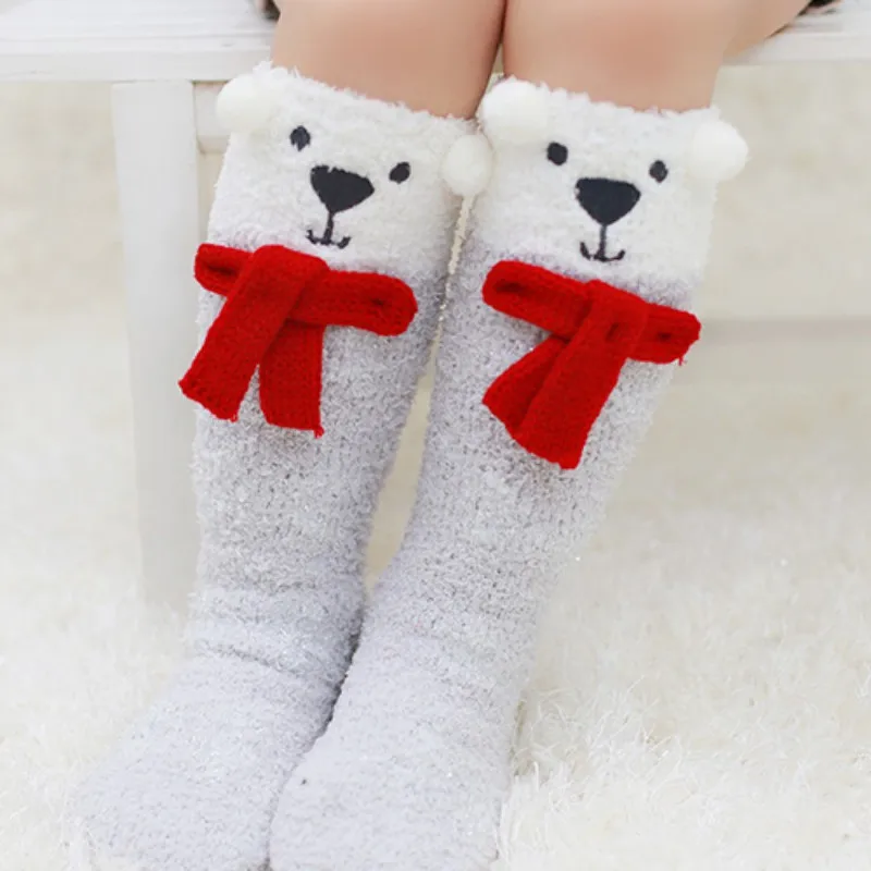 Осенне-зимние Нескользящие теплые детские носки детские кашемировые носки кораллового цвета с объемным рисунком для мальчиков и девочек