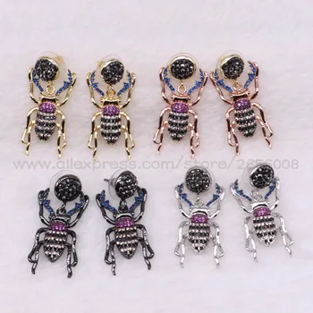 

4Pairs Fashion Micro pave CZ metal Bugs insect drop earrings High quality Bugs earrings insect jewelry gift for women 3042