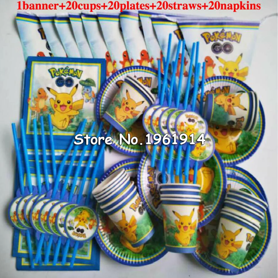 61pcs \ много Baby Shower вечерние пластины мультфильм чашки Pokemon Go скатерть Дети сувениры на день рождения Пикачу салфетки украшения поставки