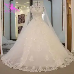 AIJINGYU Длинные свадебные платья Императорский Белый Coutures кристалл кружево рукава Бальные 2018 сексуальное свадебное платье веб