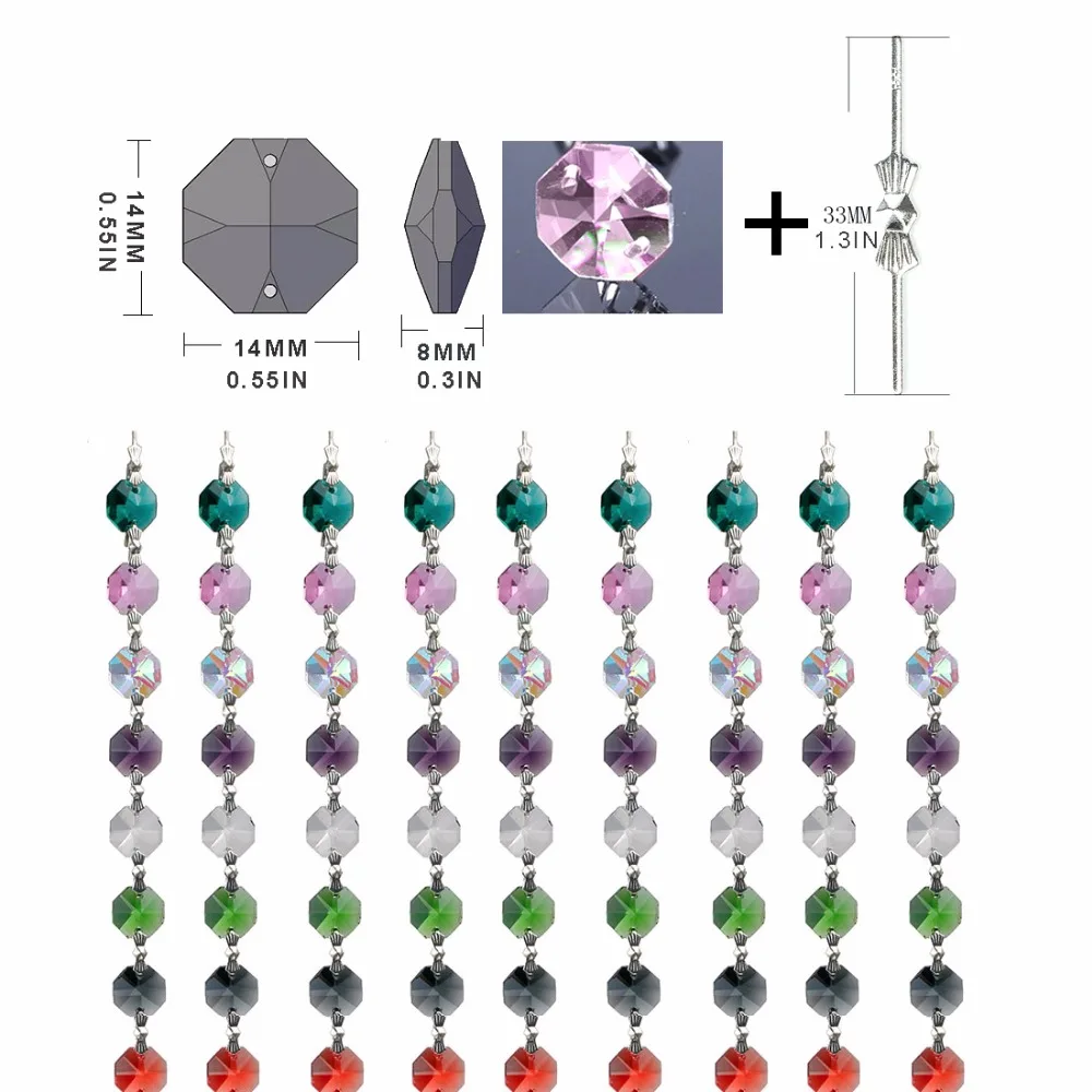 H& D 100 шт многоцветные Хрустальные стеклянные 14 мм Восьмиугольные люстры бусины для свадьбы домашнего декора