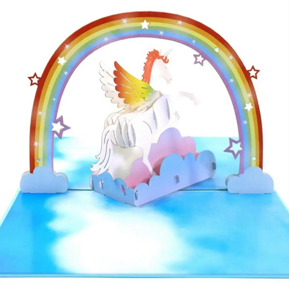 

1PCS Unicorn 3D Laser Cut Kraft Paper Pop Up Card With Blank Envelope Greeting Cards Kid Invitation Cards