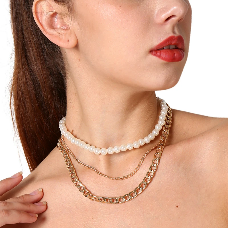 Роскошное короткое ожерелье-чокер с искусственным жемчугом золотого цвета, многослойная цепочка с кулоном для женщин, модные ювелирные изделия