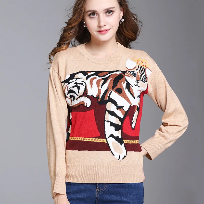2017 New Winter Women Cats Print Sweater High Quality Elegant Pretty