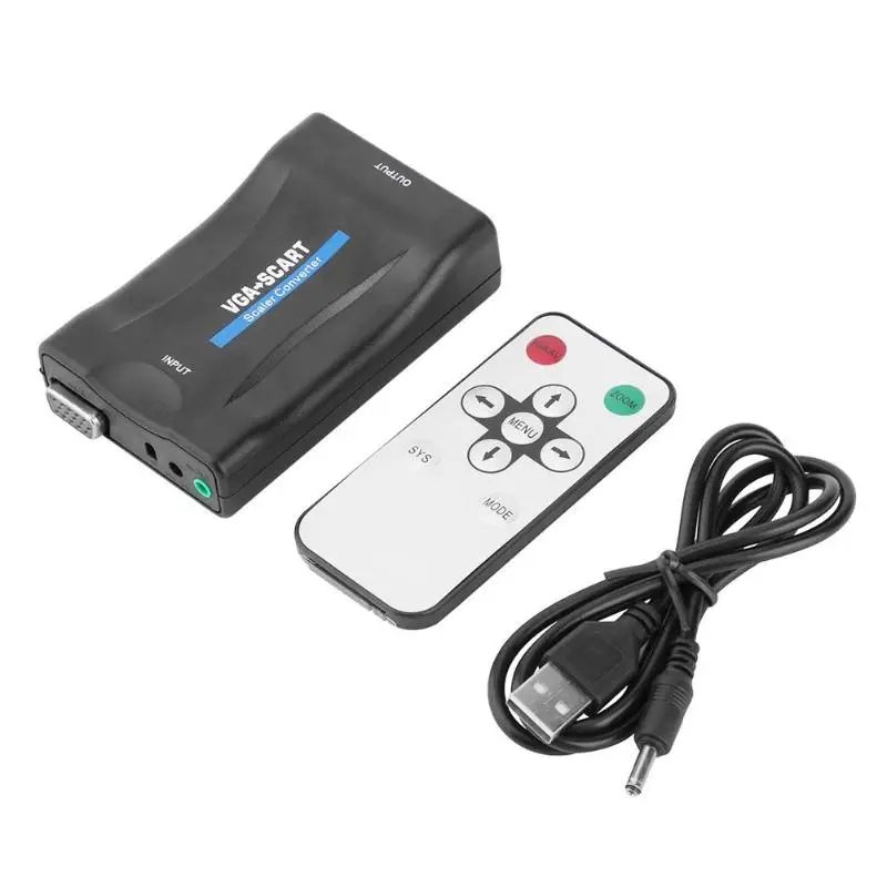 

VGA to Scart Video Audio Converter with Remote Control Mini Potable USB DC Power Cable and VGA Cable