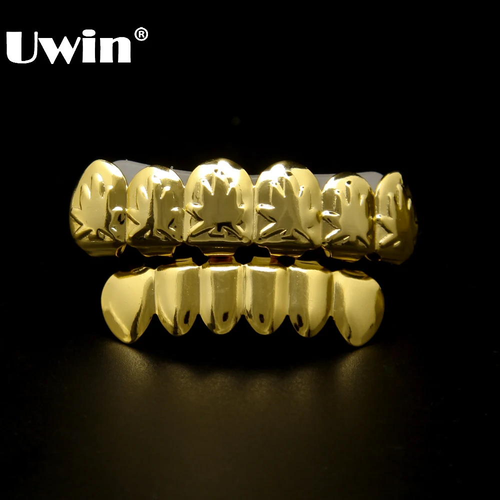 

Grills Pot Weed Leaf Gold Color HIP HOP Teeth Grills Maple Leaf Top & Bottom Groll Set 420 Teeth Grills Fashion Rocker Jewelry
