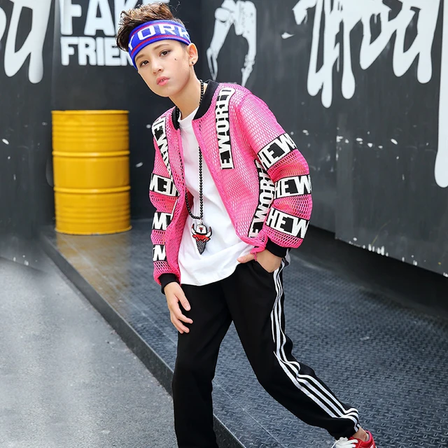 boys hip hop dance sets dance suit boy hip hop wear white T shirt pink
