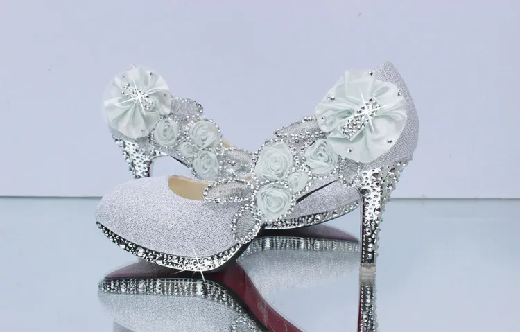 Свадебные туфли; блестящая Великолепная Свадебная обувь для вечеринки; женская обувь на высоком каблуке с кристаллами; пикантные женские туфли-лодочки; серебристая Свадебная обувь