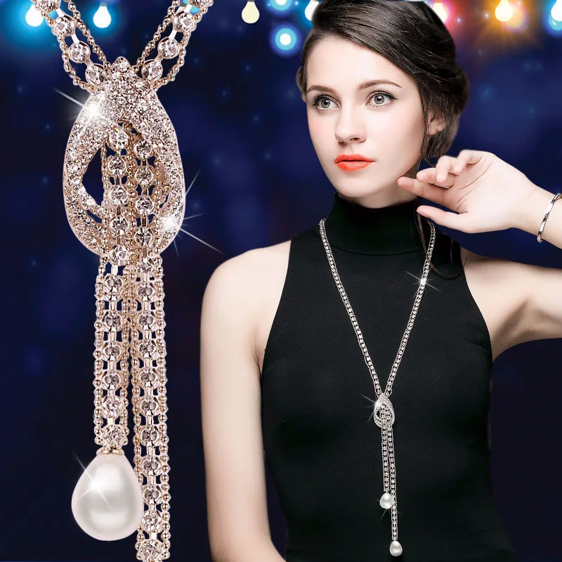 Длинная подвеска в стиле ретро ювелирное украшение женское модель 5261|crystal necklace|long