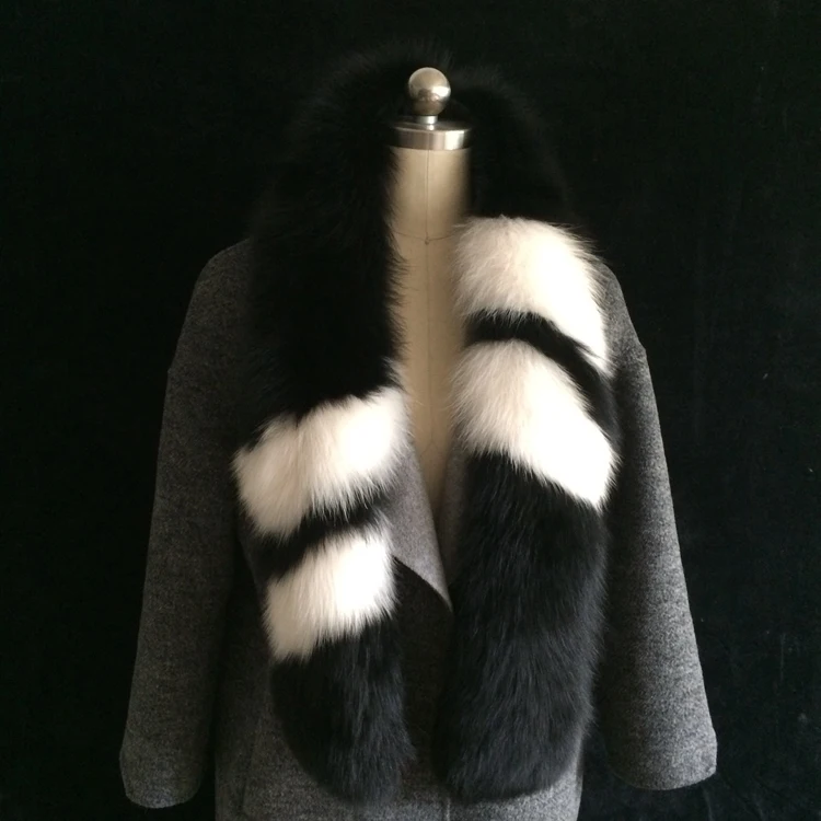 

New lady blinger patchowrk real fox fur scarf simple office lady luxurious fox fur muffler fur scarf super long fox fur scarf