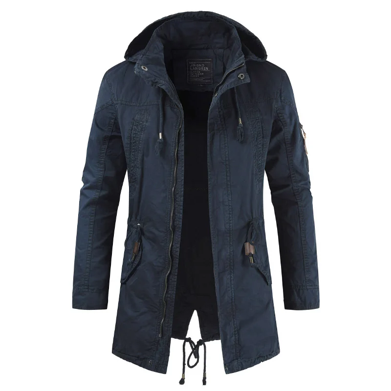 Мужская школьная куртка, новинка весны, Мужская Европейская и американская военная Повседневная куртка для путешествий, длинное пальто, большие размеры - Цвет: Dark blue