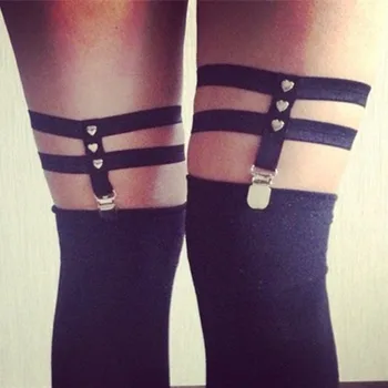 

Women sexy stockings garters the metal clip belt leg ring vintage Leg Garters Heart design Harajuku Bondage Leg Harness garters