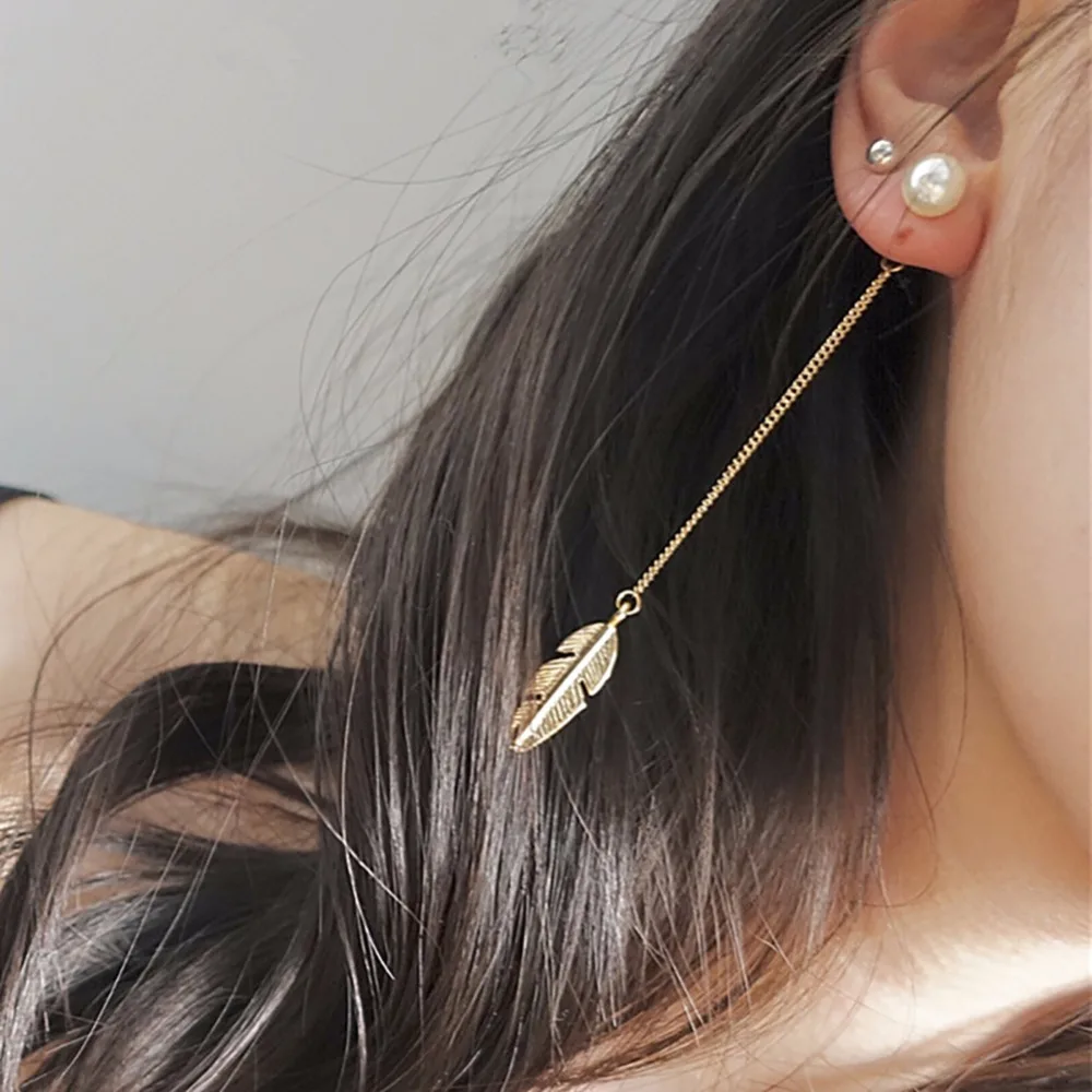 

Simulated Pearls Long Tassel Dangle Earrings For Women Leaf Feather Drop Brincos Bijoux boucle d'oreille Jewelry Earring #259659
