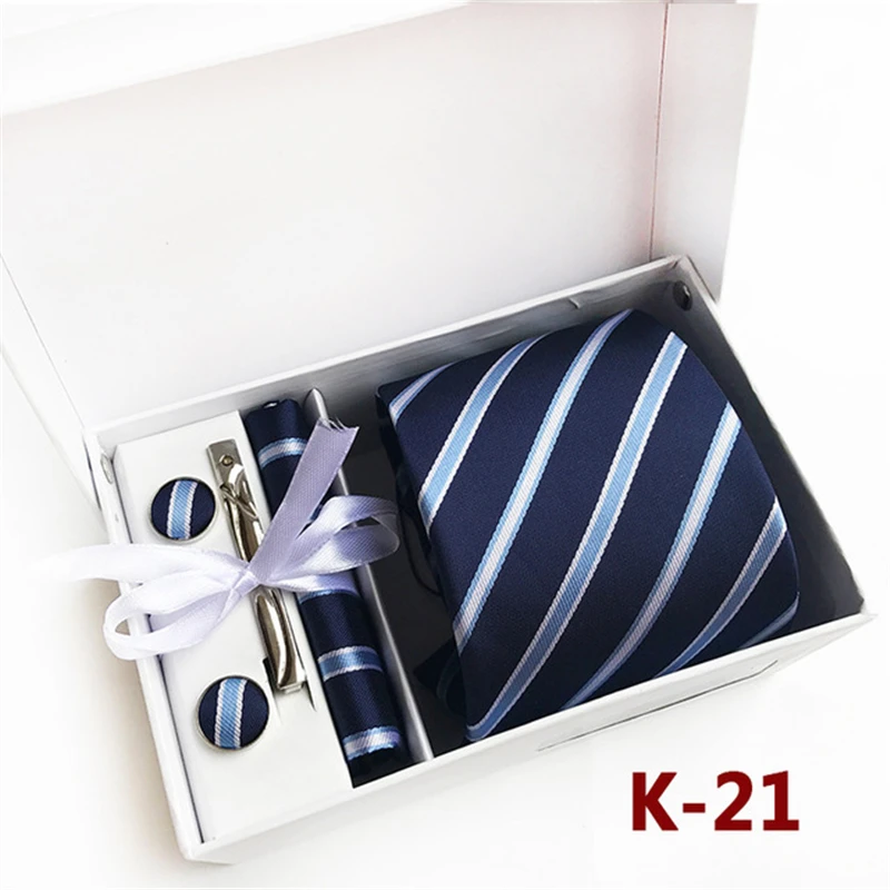 Полосатый галстук набор свадебный платок запонки в клеточку твердая коробка для зажимов для галстука подарок