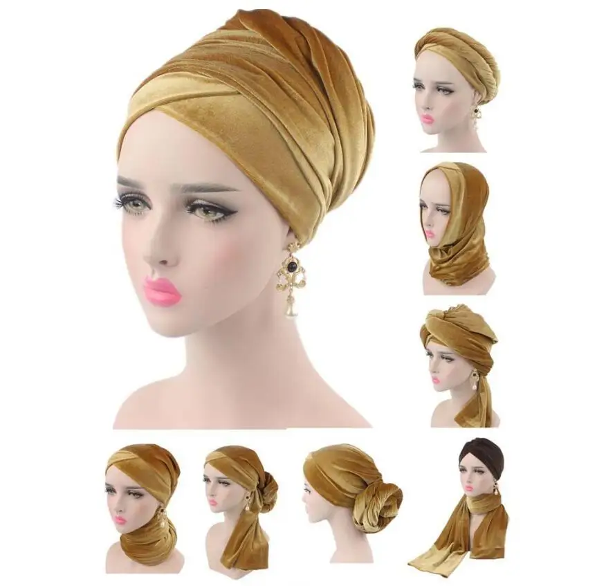Модные бархатные женские шапки шарф Мусульманский женский тюрбан голова Кепка шапка женские аксессуары для волос внутренняя тюрбан шапка