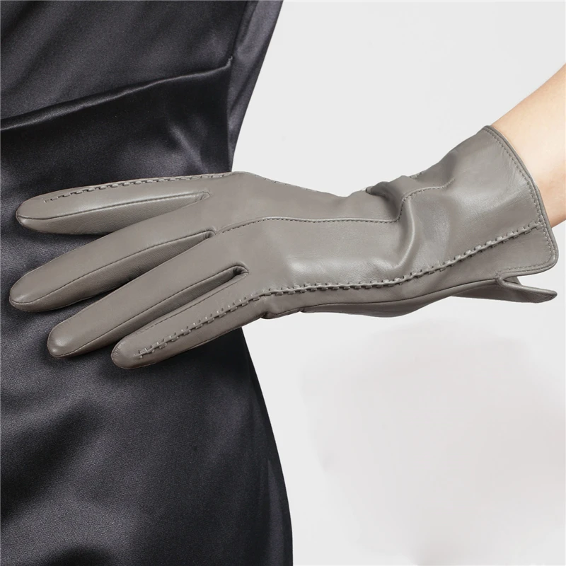 2019 New Women Genuine Leather Gloves Female Sheepskin Gloves Spring Autumn Nylon Lined Fashion Trend Mittens L085NN-1