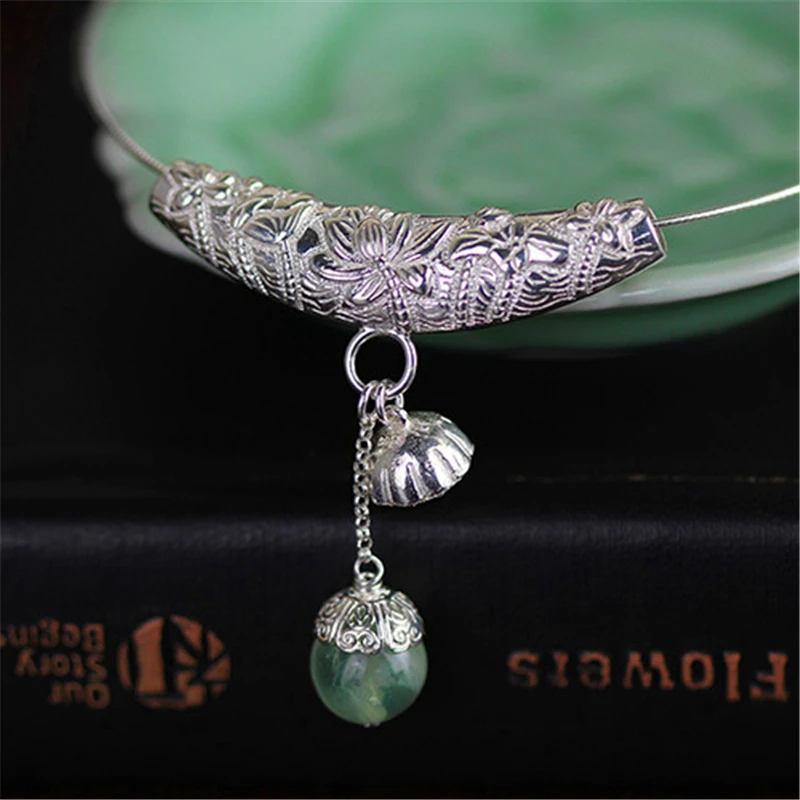 

Lotus Fun Real 925 Sterling Silver Natural Prehnite Handmade Fine Jewelry Lotus Seedpod Pendant without Necklace for Women