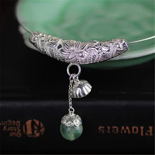 Lotus Fun Real 925 Sterling Silver Natural Prehnite Handmade Fine Jewelry Lotus Seedpod Pendant without Necklace for Women