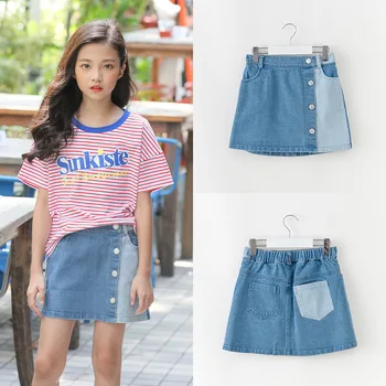 

New 2019 Baby Summer Skirt Cotton Girls Jeans Skirt Children Skirt Children Casual Skirt Toddler Teen Clothes Patchwork,#3987