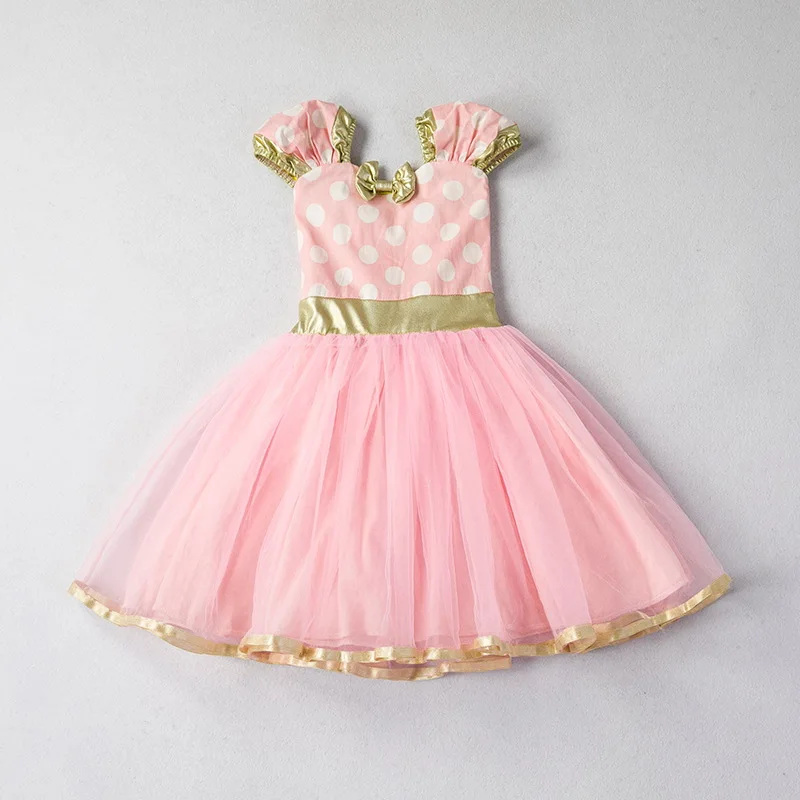 Нарядное детское платье с рисунком мышки для маленьких девочек, костюм для Маскарадного костюма, красные платья-пачки в горошек для девочек, первый день рождения, одежда для малышей - Цвет: pink