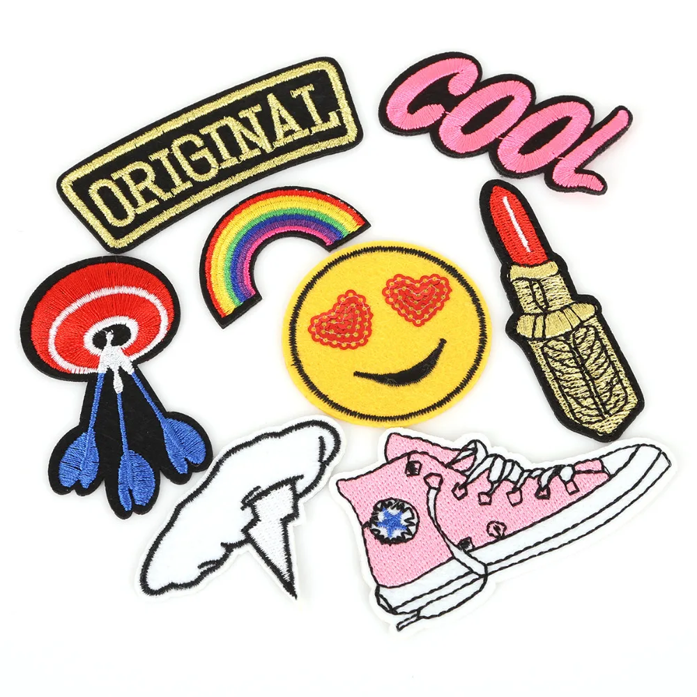 8Pcs Multi Shapes Iron On Embroidered Patches Appliques Fabric Badges