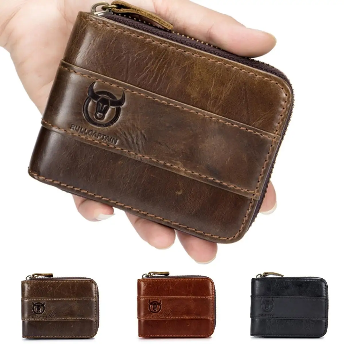 

Bullcaptain RFID Antimagnetic Vintage Genuine Leather 11 Card Slots Coin Bag Wallet For Men