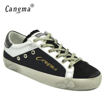 

CANGMA Original Deluxe Women's Black Canvas Sneakers Shoes Spring Autumn Breathable Suede Leather Footwear Girls Vintage Flats