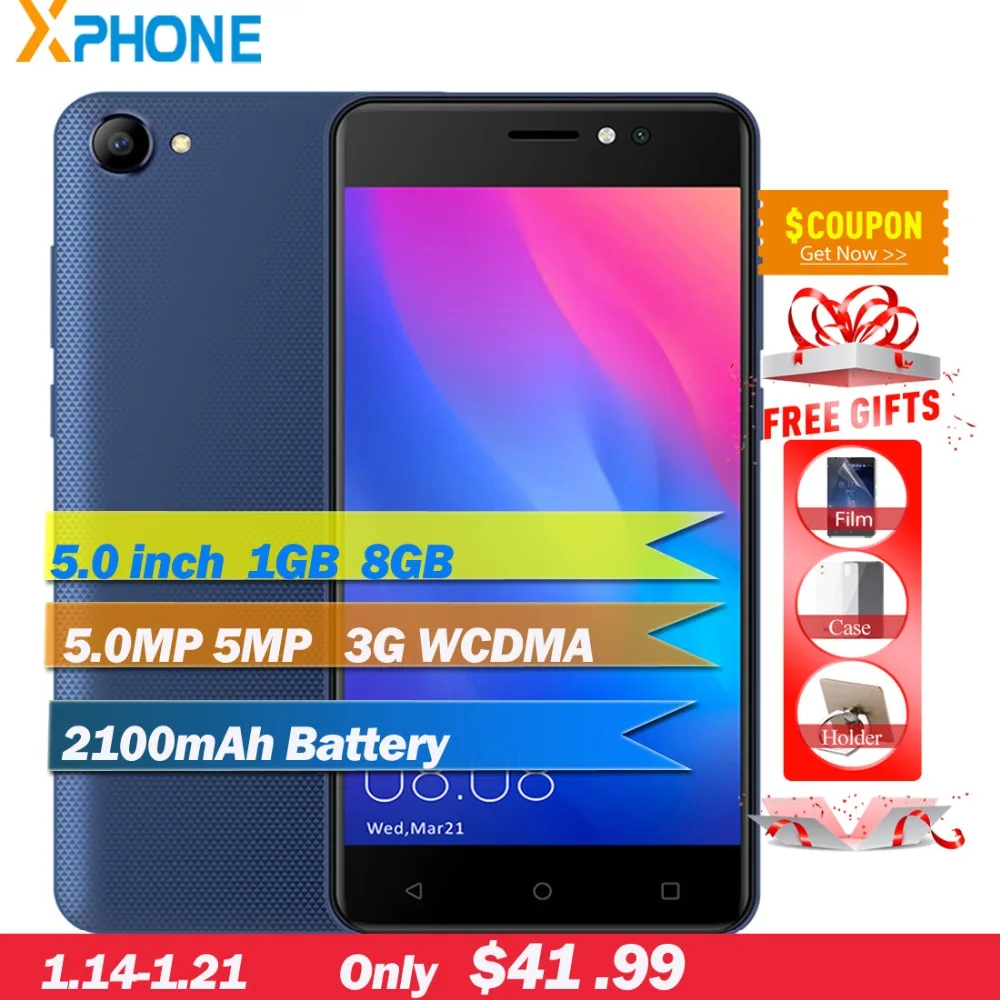 

KXD W50 KENXINDA W50 1GB 8GB 3G Smartphone 5'' inch MTK6580 1.3GHz Dual SIM 5.0MP Camera Bluetooth 3G WCDMA Mobile Phone