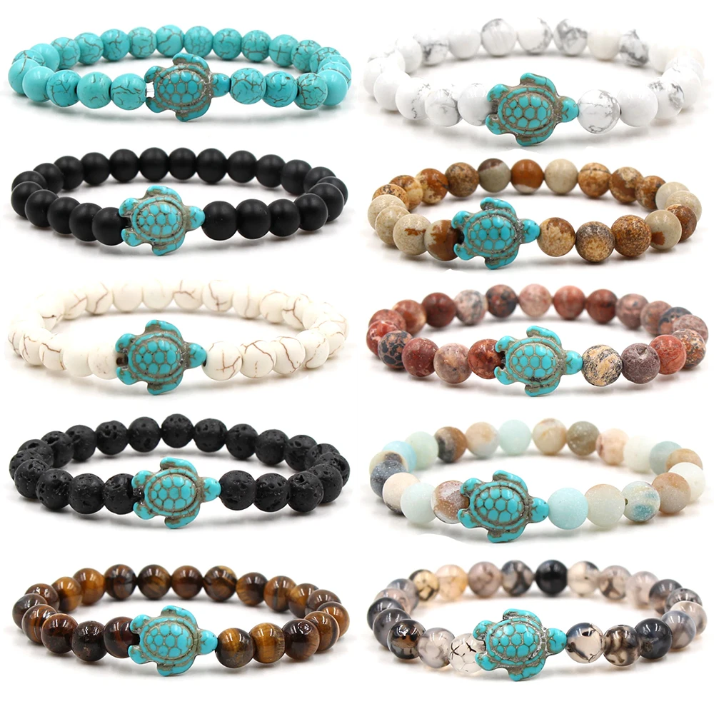

Elastic Rope Natural Stone Sea Turtle Beads Bracelets for Women Men Boho Bracelet Friendship Bracelet Valentine's Day Gift