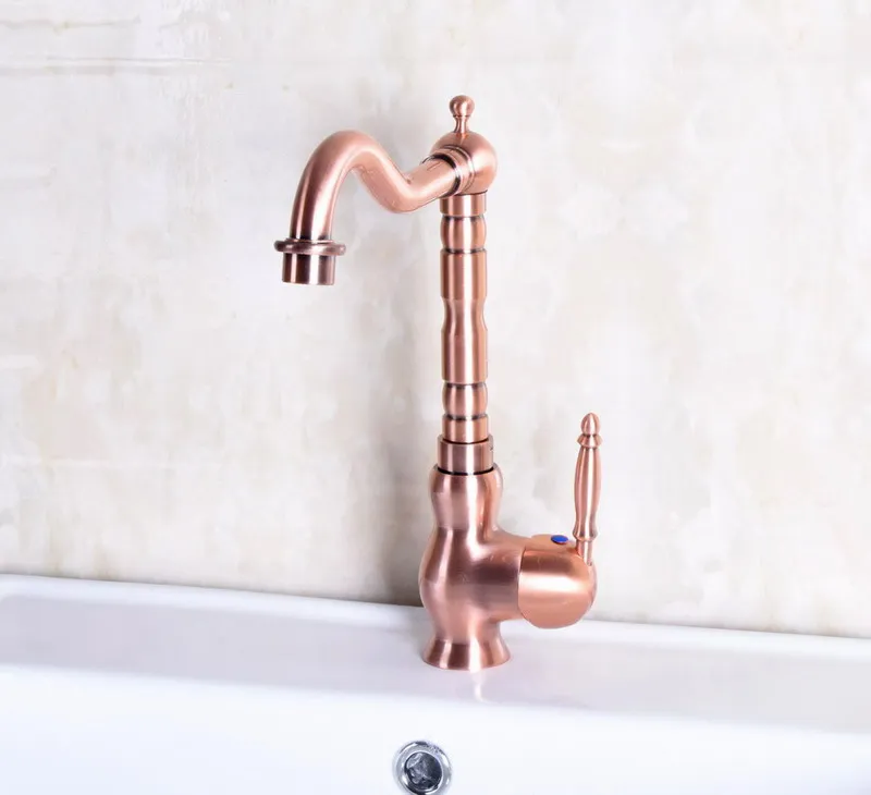 Antique Red Copper Brass Single Lever Handle Bathroom Kitchen Basin Sink Faucet Mixer Tap Swivel Spout Deck Mounted mnf134