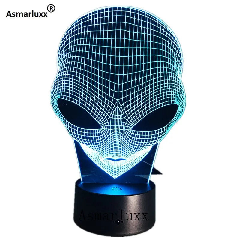 Инопланетная голова 3D Голограмма Иллюзия уникальная лампа Акриловая ночник с сенсорным выключателем Luminaria Lava лампа 7 цветов Изменение деко