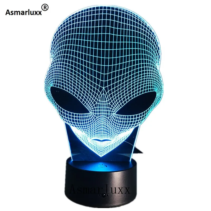 Skup Głowa obcego 3D Hologram Illusion unikalna lampa akrylowe światło nocne z przełącznikiem dotykowym Luminaria lampa lava 7 zmiana kolorów Deco prezent