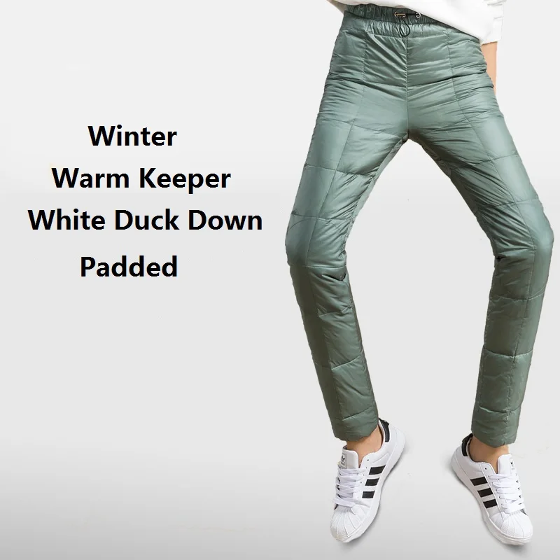 Зимние складывающиеся пуховые штаны для женщин, двойные пуховые мягкие узкие брюки, тонкие эластичные плотные брюки на 80% утином пуху, дамские PT-150