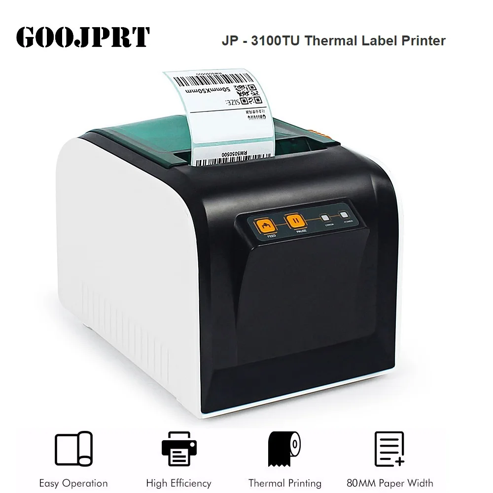 baratas GOOJPRT JP 3100TU 80mm Etiqueta Impressora de Etiquetas Térmica Máquina de Impressão com Porta Serial USB