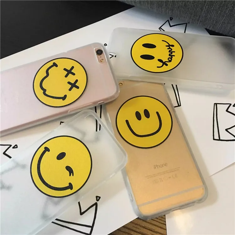 Smile Emoji Silk Texture Matte Acrylic TPU Back Cover Case for iPhone 5 5s 6 6s