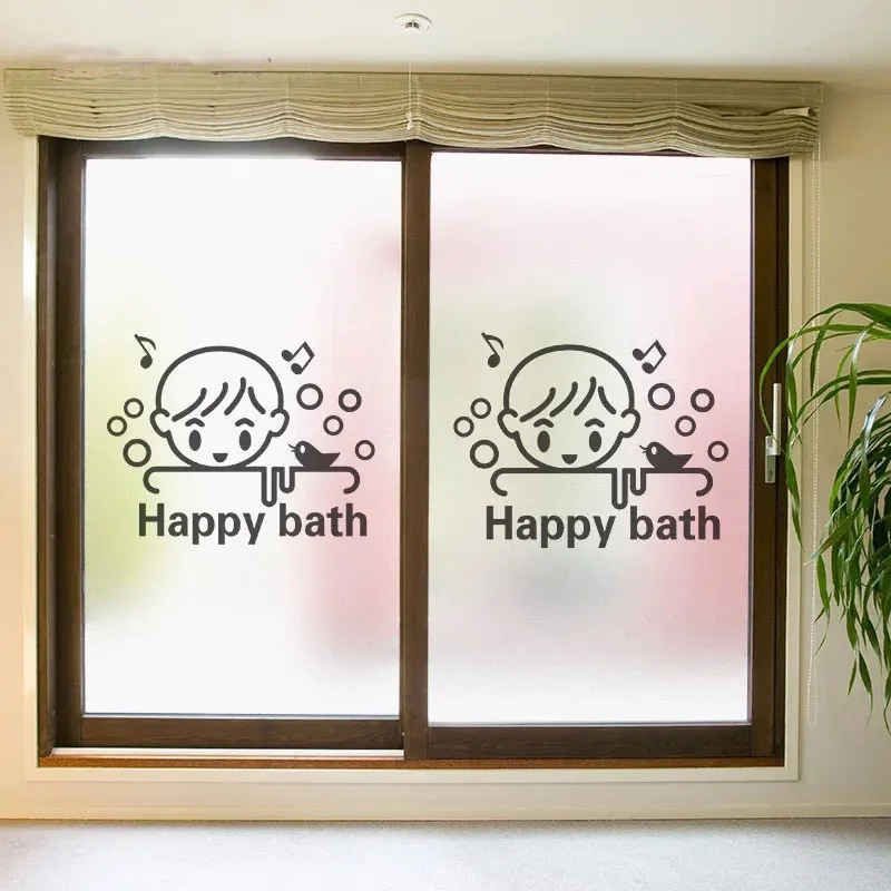 Happy bath Custom size no-glue glass Window Film Static Cling frosted bathroom shower room Sliding door Sticker decoration film Happy bath Custom size no-glue glass Window Film Static Cling frosted bathroom shower room Sliding door Sticker decoration film