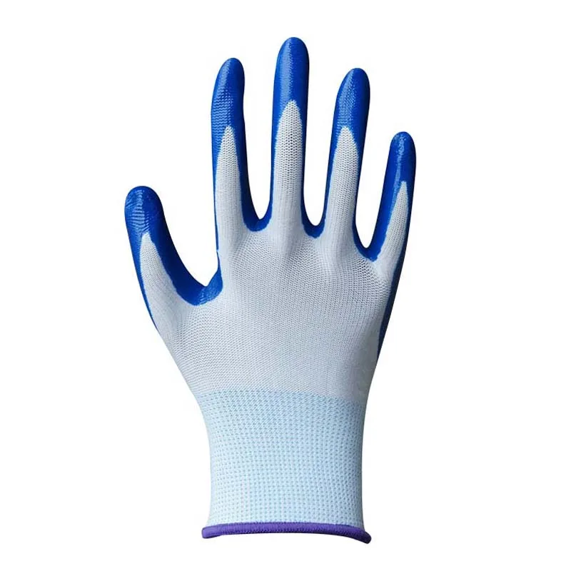 Защитные перчатки вязаные белые нейлоновые покрытые синий Нитриловый рабочие перчатки противоскользящие Анти-cuttin защитные перчатки