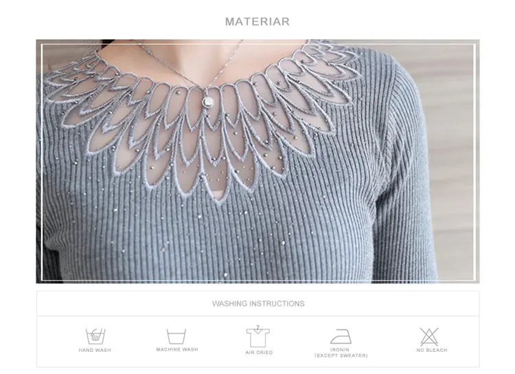 High Elastic Knitted Sweater Women 2019 Autumn Lace Patchwork Sweaters And Pullovers Lady Long Sleeve Red Pull Femme Hiver (3)