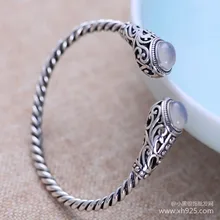 KJJEAXCMY белый халцедон стерлингового серебра ювелирные изделия полые женские модели 925 Браслеты