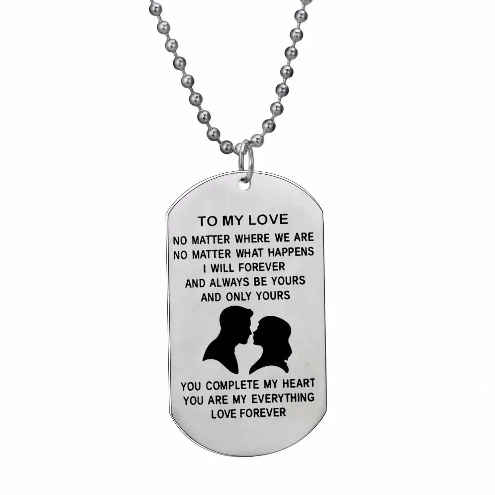 12PC/Lot Engraved To My Love Dog Tag Stainless Steel Pendant Couples