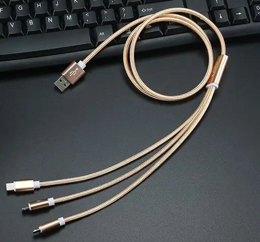 3 в 1 кабель Micro usb type C 8 pin зарядное устройство кабель для iPh шнур Быстрая Зарядка Кабели для Xiaomi/huawei/Android 1 м - Цвет: Gold