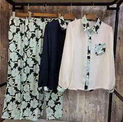 2019 новая весенняя и осенняя Женская шёлковая набивная ткань Атлас Пижама женская рубашка с длинными рукавами + брюки комплект из двух