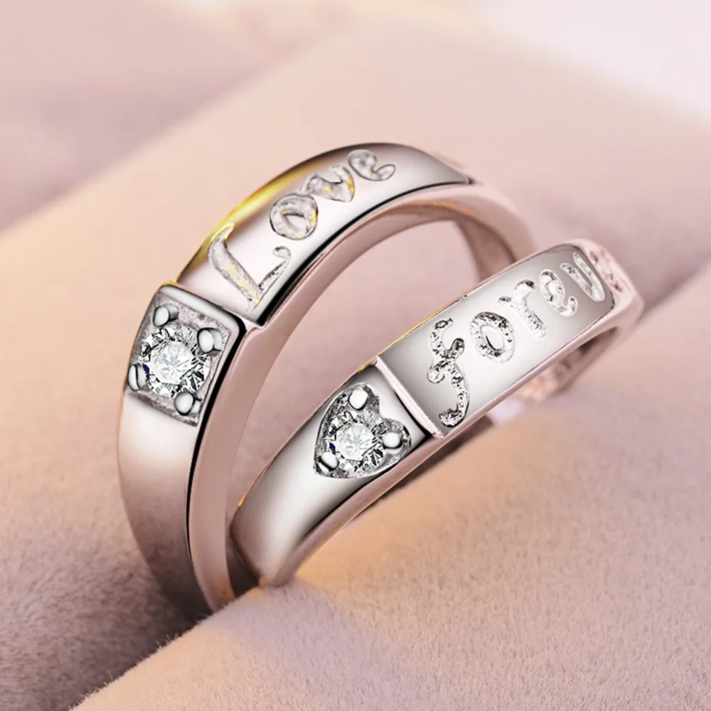 Мода хрусталь, циркон, камень Обручальные кольца для пар из нержавеющей стали регулируемое кольцо для женщин и мужчин