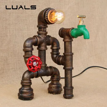 

Creative Robot modeling table Lamp Metal Pipes Table Light Cafe Bar Retro Desk Light Living Room Bedroom Mesa Art Deco Lighting