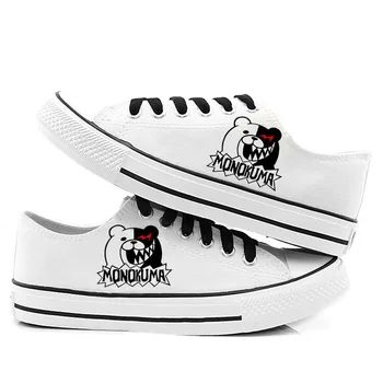 

Japan Anime Dangan Ronpa Monokuma Print Canvas Shoes Student Hand-painted Low Flat Danganronpa Shoes A51706