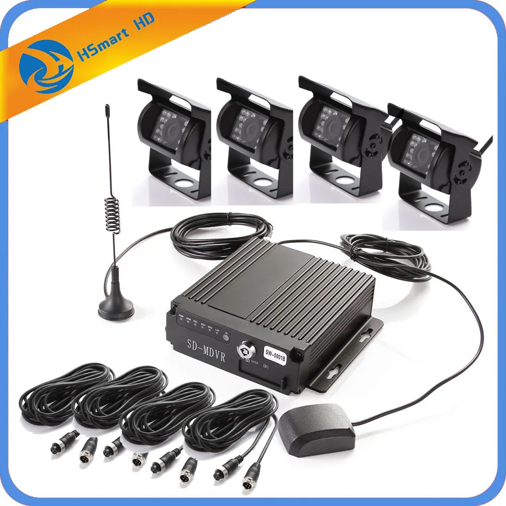 4CH AHD Car Mobile DVR System 3G GPS + 4 AHD 1200TVL Waterproof Night Vision Camera +Cable Kit