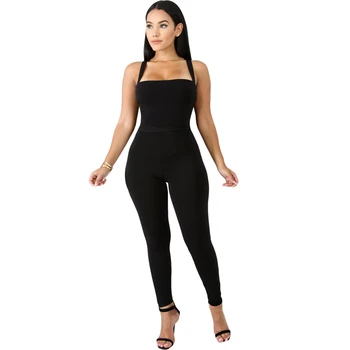

Casual New Style 2019 Solid Color Romper Playsuit Backless Sleeveless Bodycon Black Rompers Womens Jumpsuit