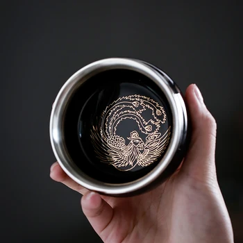 

120ml 999 Silver Teacup Ceramic Applique Small Tea Bowl Chinese Kung Fu Tea Set Drinkware Teaware Water Cups Collection As Gifts