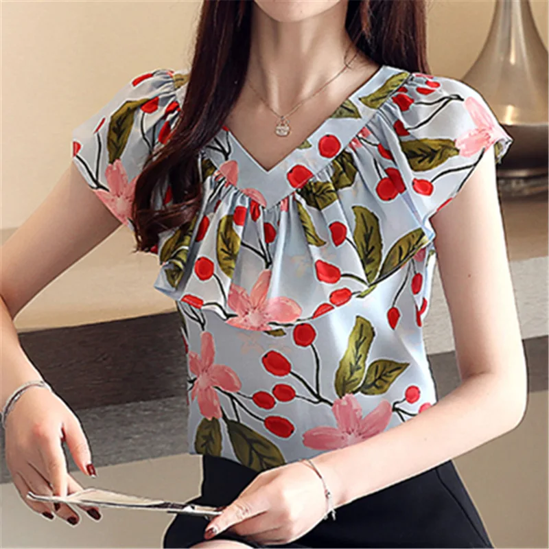 

2019 New Fashion Summer Women Blouses And Tops Office Ladies V Neck Sleeveless Clothing Print Casual Slim Female Shirts Blusas